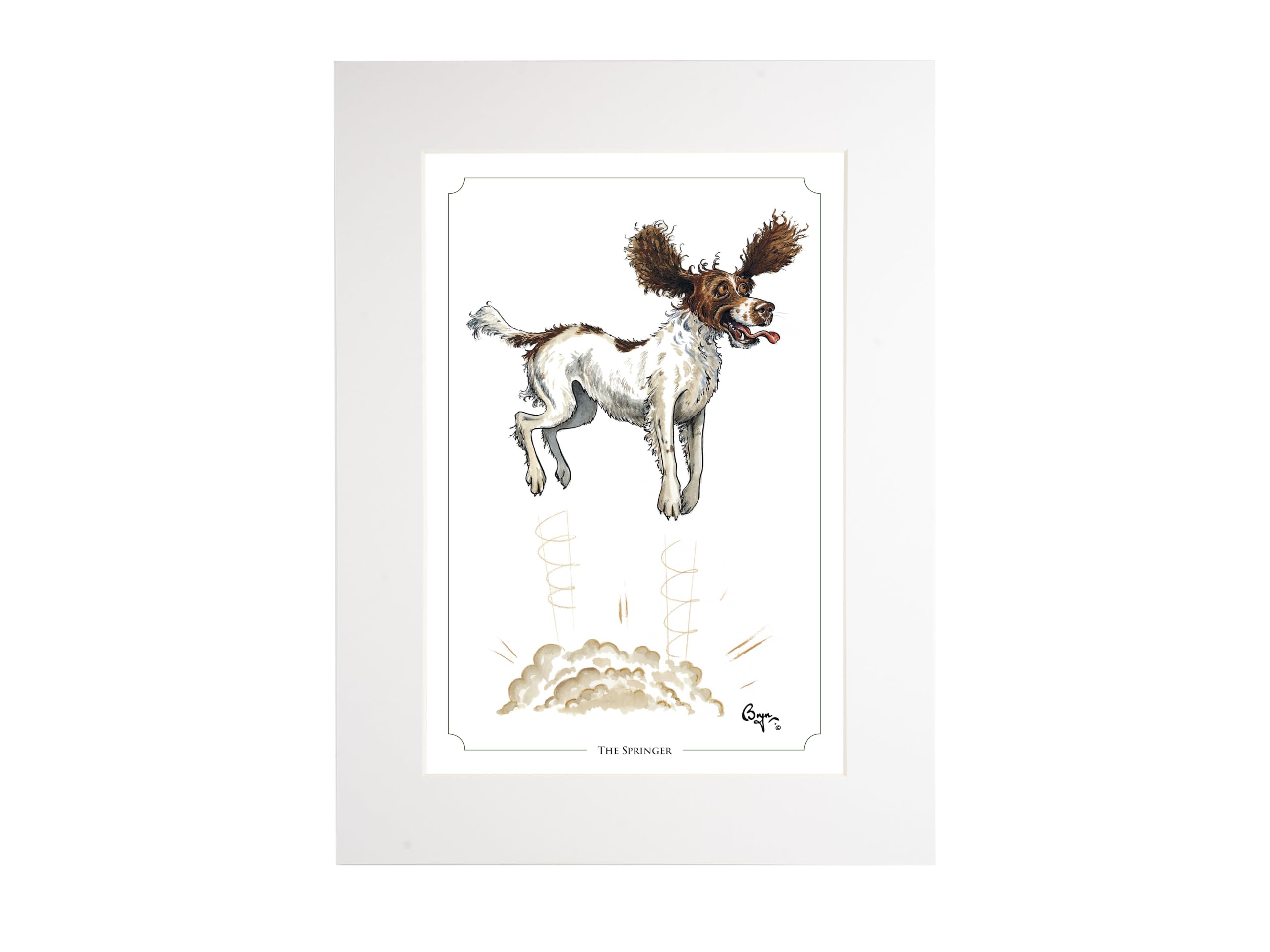 Bryn Parry Springer spaniel cartoon print. Open edition, embossed, collectable mounted and ready to frame