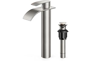 FORIOUS Bathroom Faucet, Stainless Steel Waterfall Sink Faucet, Single Handle Washbasin Vanity Faucet with Pop-up Drain and S