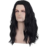 BERON Mens Black Long Wigs Man Curly Natural Black Halloween Cosplay Costume Party or Daily Use Wig Middle Part Hair Wigs