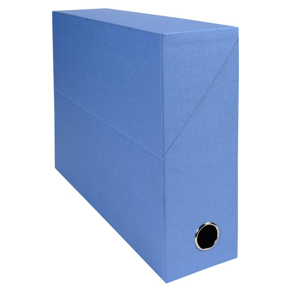 Exacompta - Ref 89522E - Canvas Transfer Box - 250 x 330mm in Size, Suitable for Storing A4 Documents, 90mm Spine, Metal Finger Hole, Spine Label - Light Blue