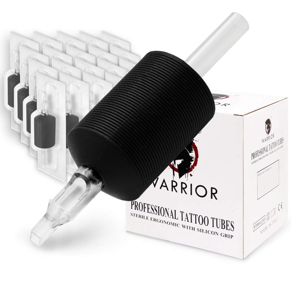 WARRIOR Tattoo Tubes/Disposable Tattoo Grip with Long Tip in Soft Rubber 25mm Magnum/Flat Pack of 20 pcs (1.0/5F)