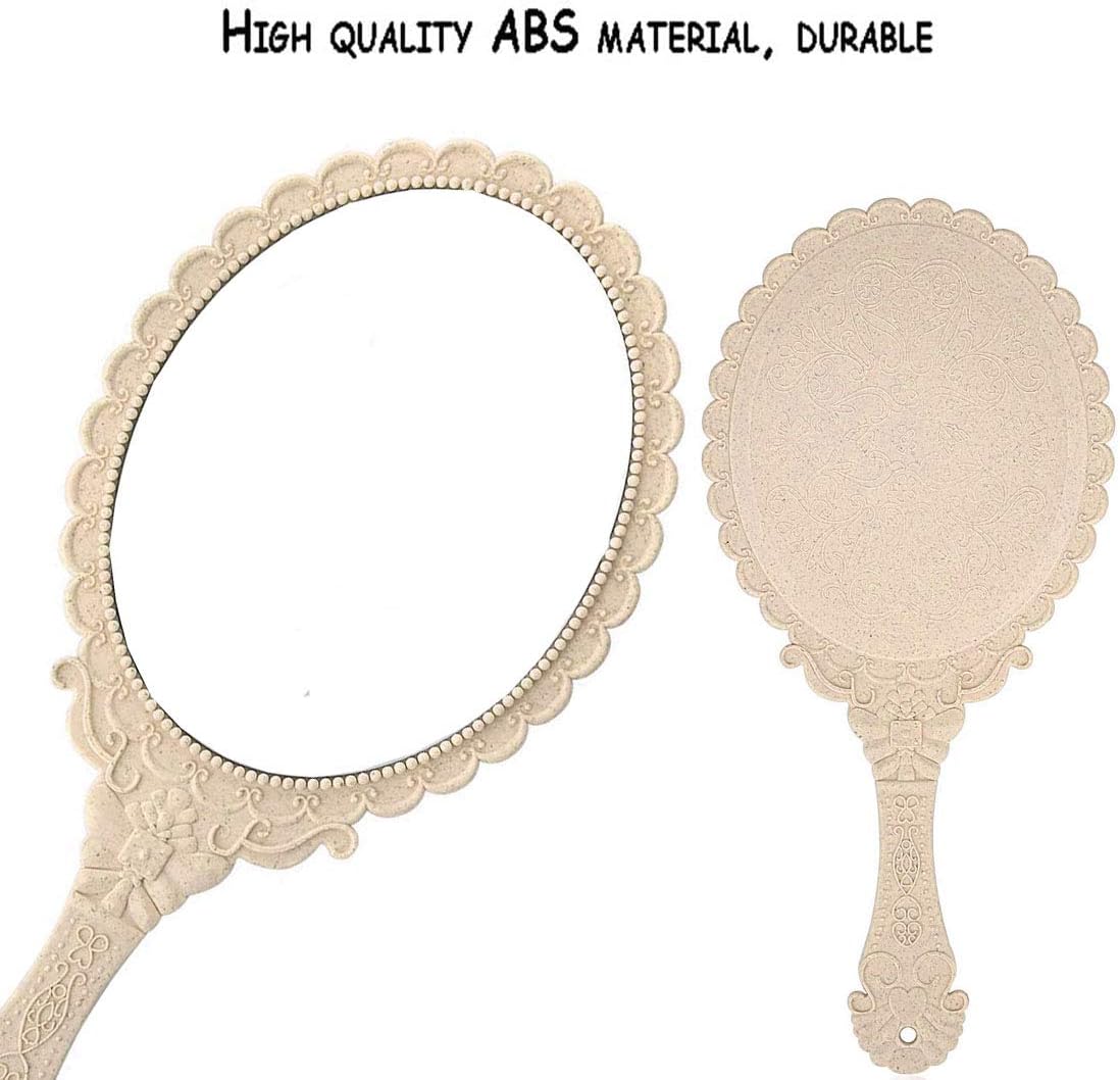 Weahre Hand Mirror Makeup Mirrors Handheld Decorative Personal Vintage Cosmetic Travel Mirrors (Beige): Furniture & Decor