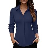 siliteelon Womens Button Down Shirt Stretch Dress Shirt Collared Long Sleeve Hidden-Button Work Shirt Wrinkle-Free Blouse