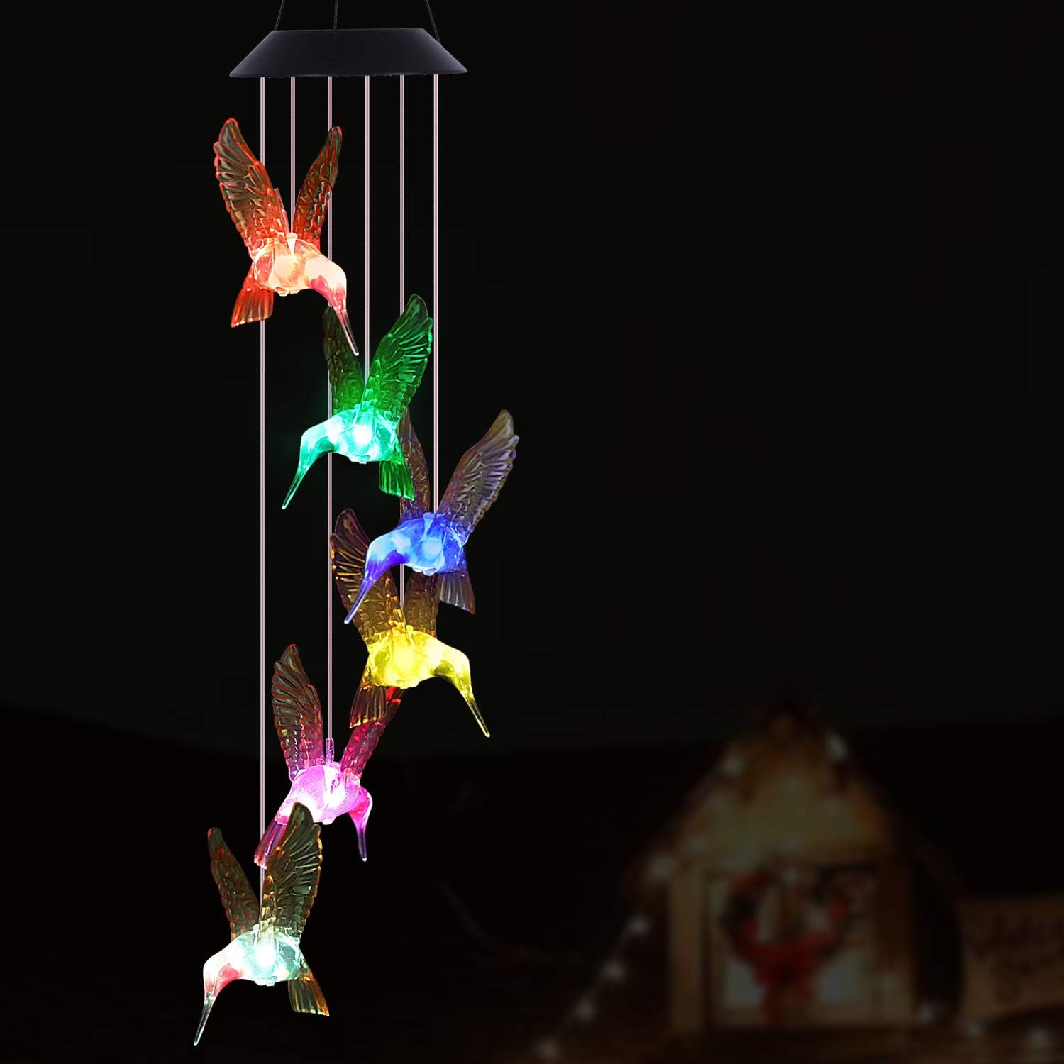 LED Hummingbird Solar Wind Chimes Light Outdoor Hanging - Waterproof Mobile Romantic Solar Powered Changing Color Xmas Gifts Wind Chimes for Home, Party, Festival, Night Garden Decoration(Blackboard) : Garden & Outdoor