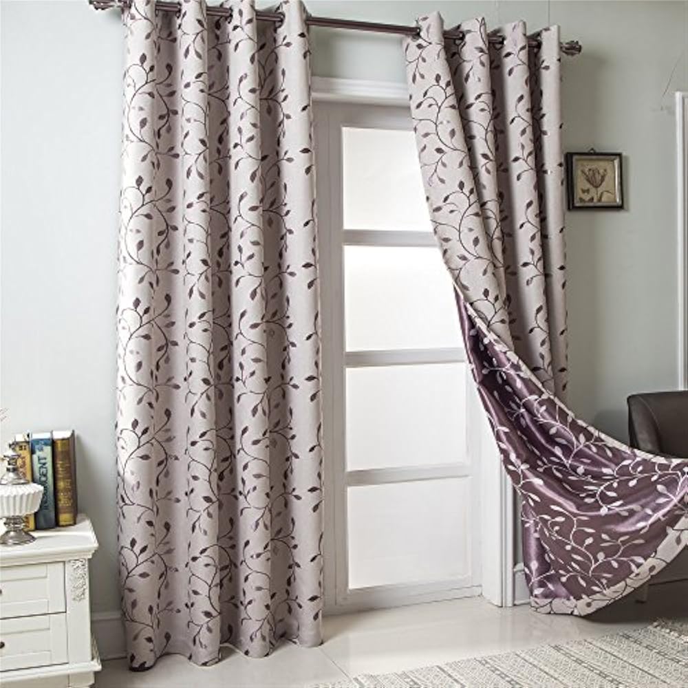 Floral Blackout Curtain Grommet Top Thermal Insulated Room Darkening