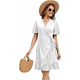 Womens Sundresses Summer Floral Short Sleeve V Neck A-Line Ruffle Hem Midi Casual Vacation Dresses 2025