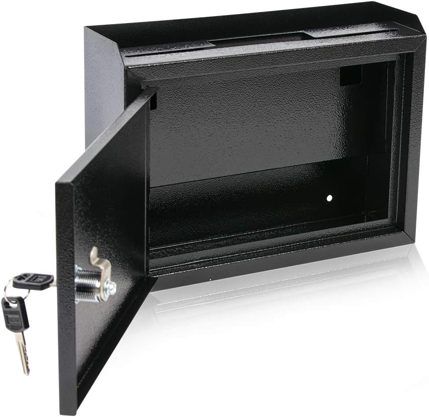 KYODOLED Suggestion Box with Lock, Locking Mailbox, Key Drop Box, Wall Mounted Mail Box, Safe Lock Box, Ballot Box, Donation Box 9.8" W x 3" D x 7" H, Black : Office Products