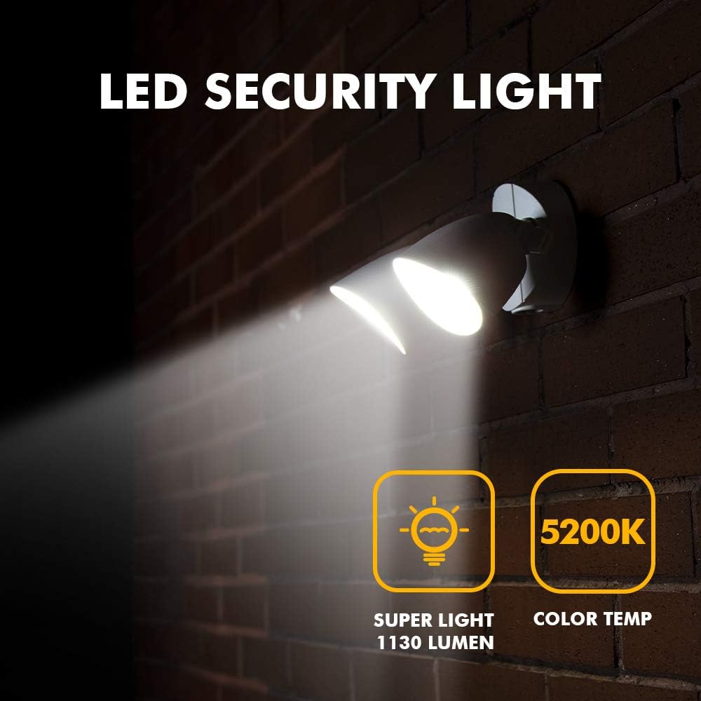 LUTEC 6222W 1380 Lumen 23 Watt 26 LED Dual-Head Floodlight Outdoor, Full Metal Design, Waterproof Exterior Security Wall Light for Patio, Garden, Yard-White - - 