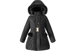 PODGINA Girl Winter Dress Coats Hooded Fleece Jacket Warm Outwear Waterproof Heavy Parka