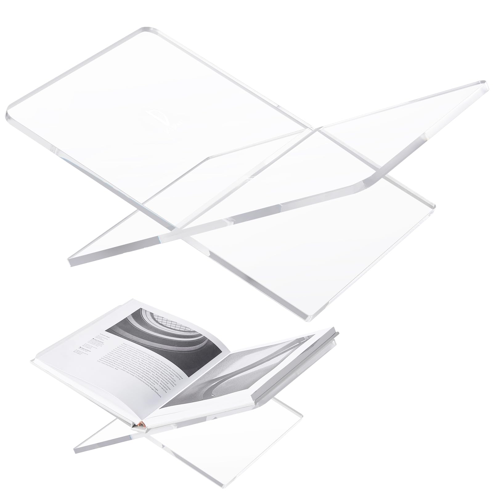 Photo 1 of DECORANY Acrylic Book Stand 15 x 9 x 6 in Large Open Book Display Stand for Cookbook Art Book Bible Guest Book - Coffee Table Book Stand for Reading - Transparency, Large Size