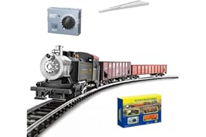 1/87 HO Scale Train Set for Adults, Railway Model 0-4-0 British Powered Steam Locomotive Train with Track Carriages, Electric