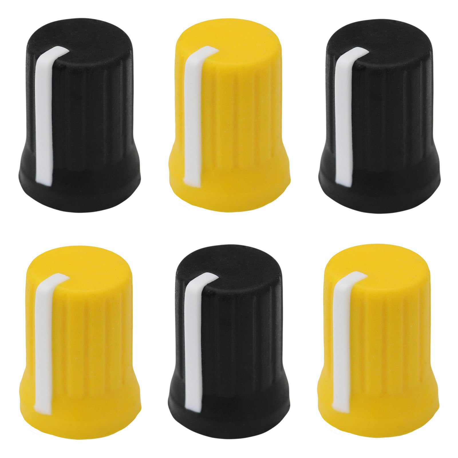Mixed-Colour 6mm D-Shaft Hole Rubber Grip Vibrant Colour Mixer Knobs - Pack of 6 (3X Black, 3X Yellow) — image 1
