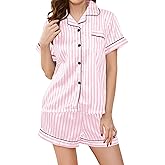 DingCo Women's Silk Pajamas - Button Up Satin PJs with Notch Collar - 2 Piece Satin Pajamas Set