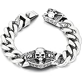 Klapgo Stainless Steel Gothic Skull Linked Chain Bracelet,Men Women Biker Gothic Skull Bracelet with Spring Box Clasp