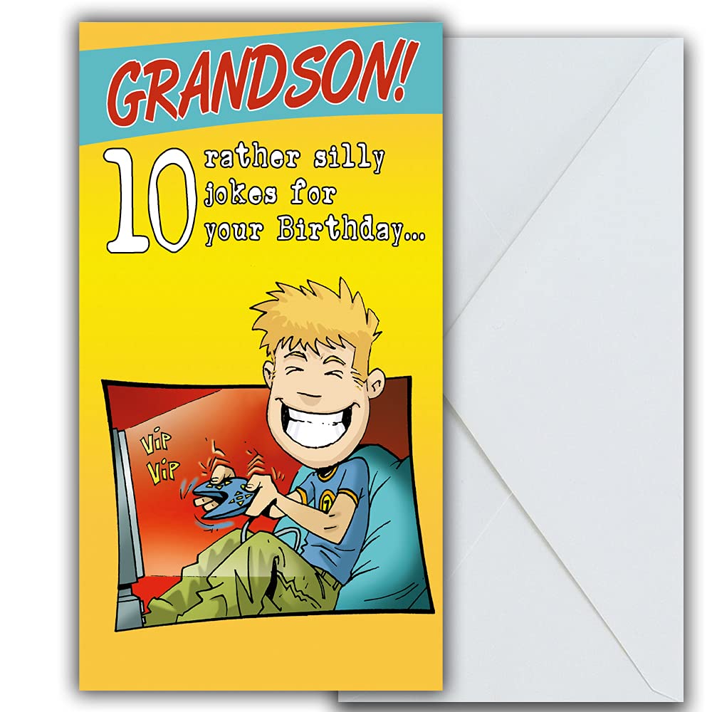 Face Ache Funny Grandson Birthday Card, Humorous Birthday Card Grandson 10 Rather Silly Jokes for your Birthday!..., 130x235mm, Yellow