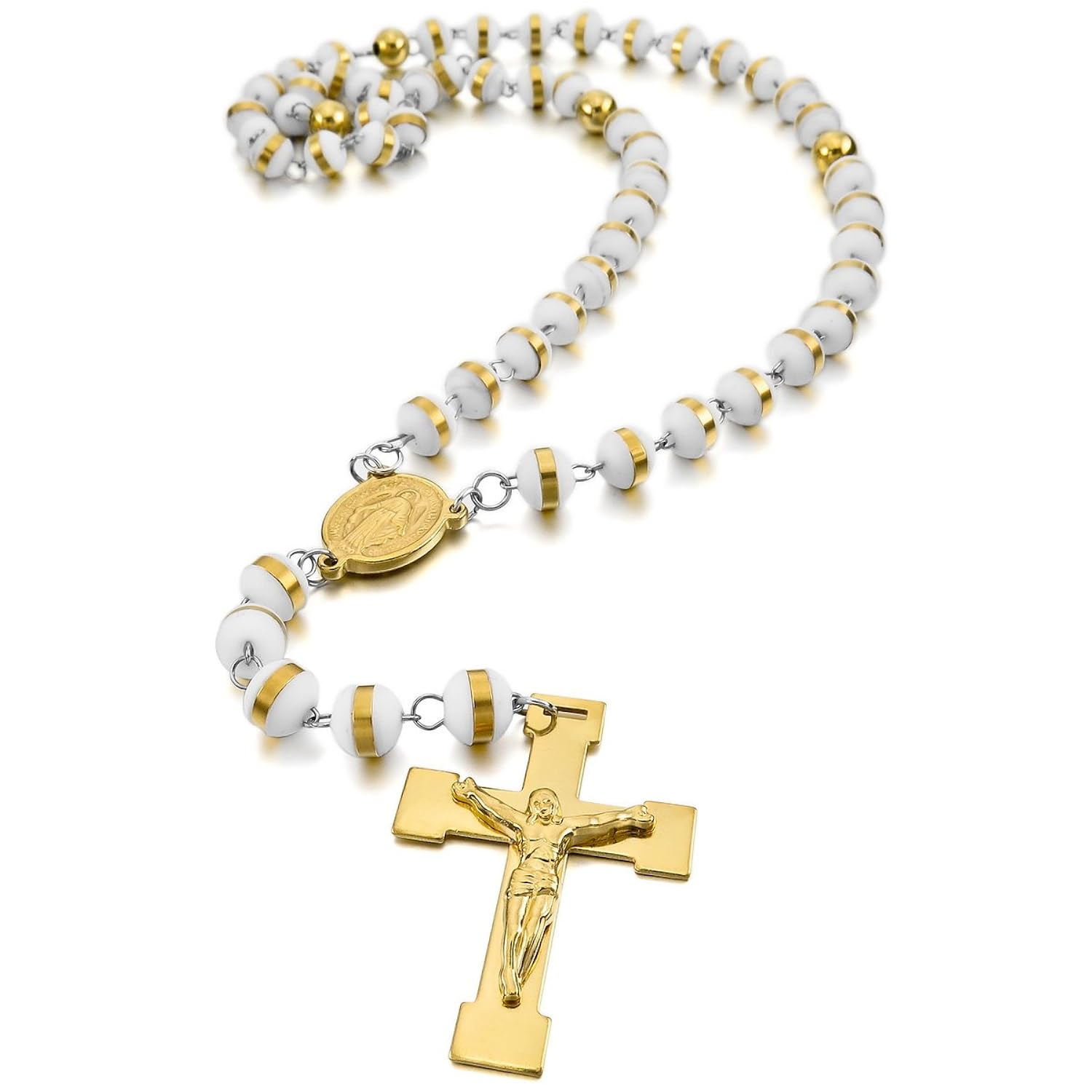 MunkiMix Acero Inoxidable Plástico Caucho Colgante Collar Oro Dorado Tono Blanco White