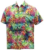 LA LEELA Men's Hawaiian Button Down Short Sleeve Pocket Shirt Floral Print Blue