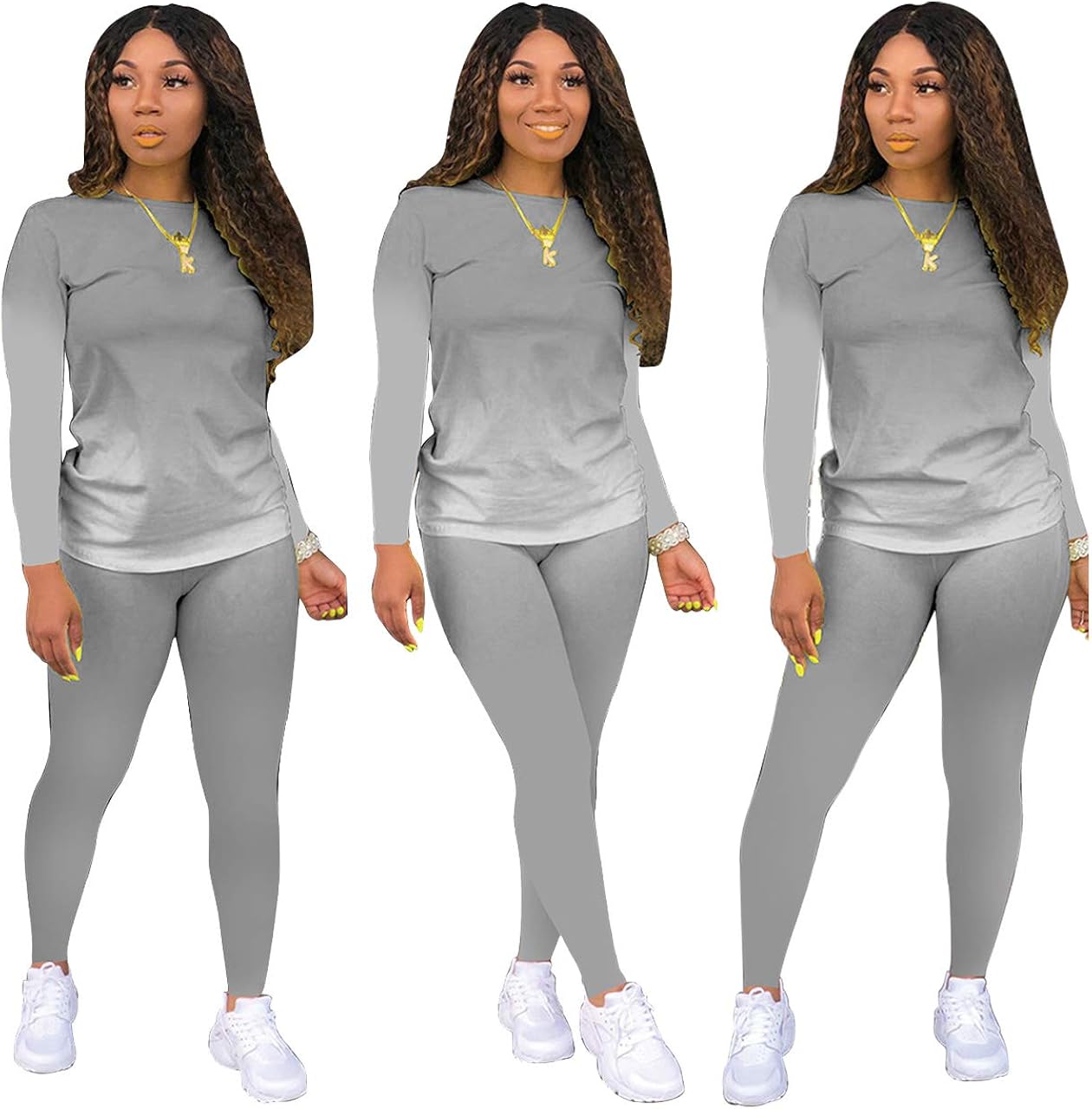 Tie Dye Women 2 Piece Outfits for Women Sexy Bodycon Outfits Plus Size Tracksuits Crewneck Long Sleeve T Shirts Pant Set Grey L at  Women’s Clothing store