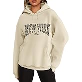 Weripoah New York Oversized Hoodies for Women Graphic Camo Hoodie Maple Leaf Sweatshirt Letter Sweatshirts Print Pullover