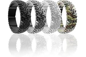 DSZ Silicone Wedding Ring for Men Sports Rubber Band for Heavy Duty - Unique Jeep Tire Tread Design with Groove for Extra Comfort (Royal Black, Light Grey, Dark Grey, Camo Green, 11)