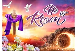 LTLYH 7x5ft Easter Jesus Backdrop He is Risen Banner Background Resurrection Background for Easter Day Celebration Party Decor Banner Photo Props for Home 261