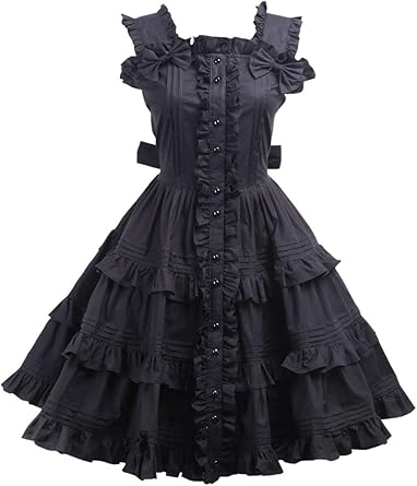 Antaina Vestito Nero Di Lolita Delle Donne Di Meta Lunghezza Del Punk Gotico Di Arricciature Del Bowknot Nero Amazon It Abbigliamento