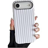 Longlayss Compatible with iPhone 17 Air Case Cute Aesthetic Striped Phone Case for Women Girl Shockproof Slim TPU and Hard PC Protective Cover (Antique White)