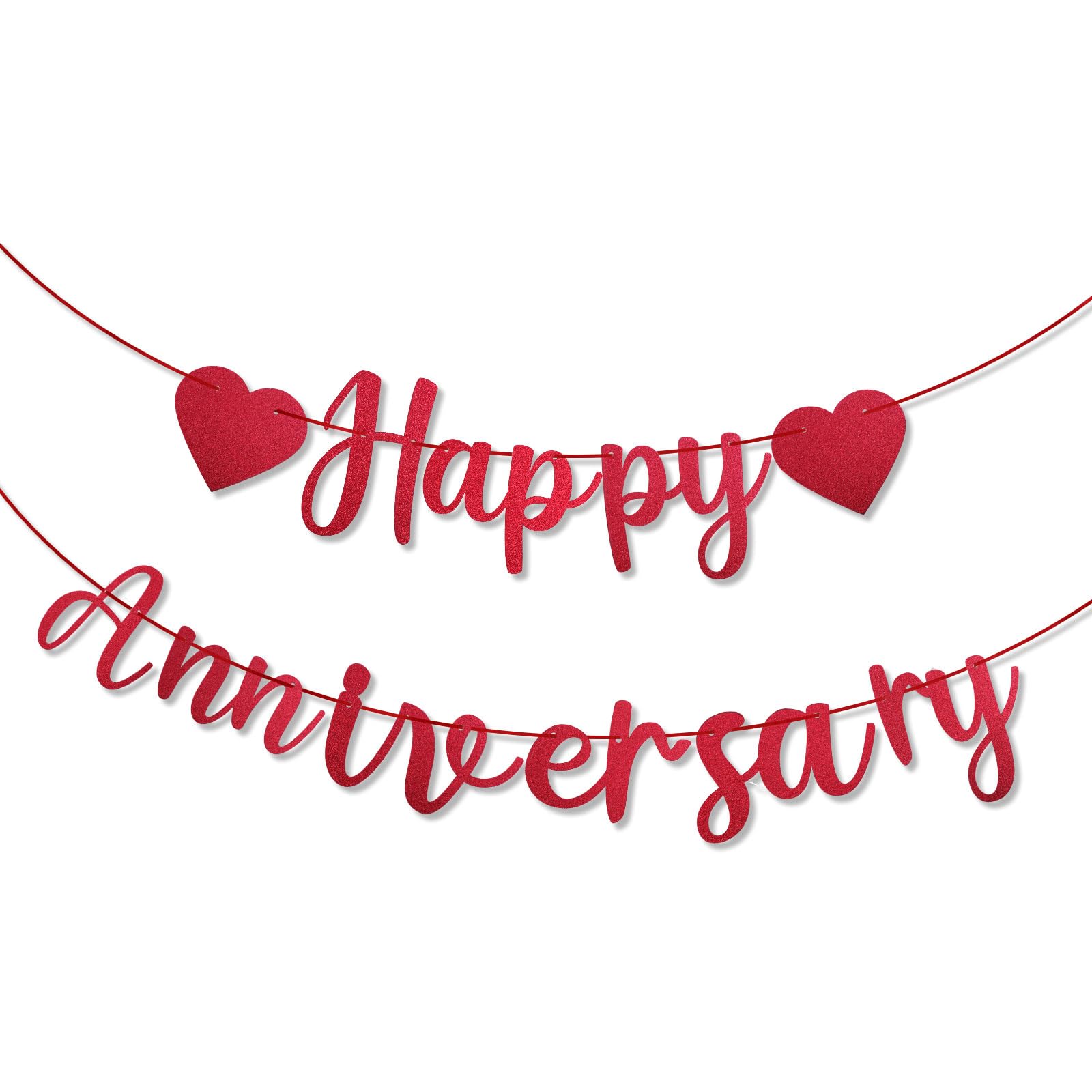 Photo 1 of Happy Anniversary Banner, Pre-Strung Anniversary Banner Red Happy Anniversary Decorations Heart Anniversary Decor Romantic Sign Anniversary Banner for Bedroom Anniversary Wedding Party