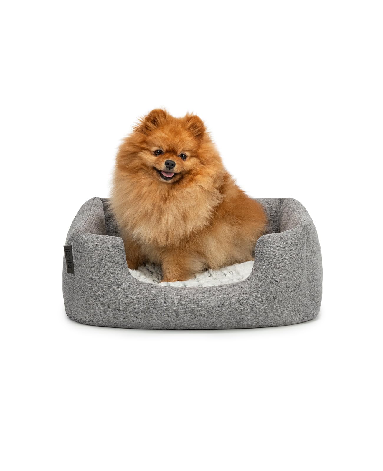 lionto Dog basket with fluffy reversible cushion, cosy pet bed in mottled design with low entry for dogs & cats, 60x50 cm, soft dog cushion, grey