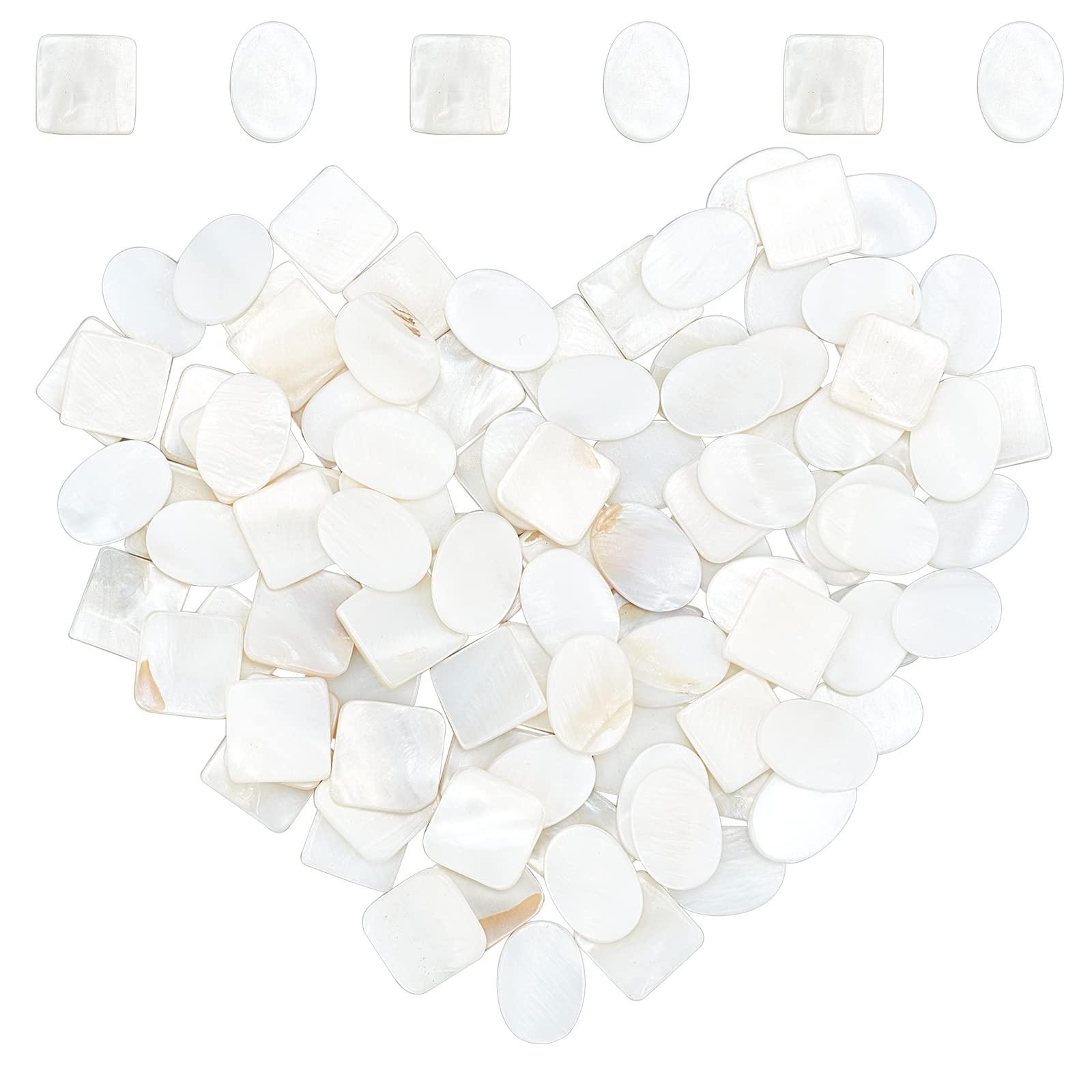 GORGECRAFT 100PCS 2 Style Shell Mosaic Tiles White Cabochons Natural Square Round Mother-of-Pearl Shell Tiles for Home Decoration Handmade Crafts Picture Frames Flowerpots