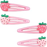 Mabor 4Pcs Strawberry Hair Clips Pink Snap Hair Clips Barrettes Pink Accessories for Girls Toddlers Kids and Teens Gifts (Left&Right)