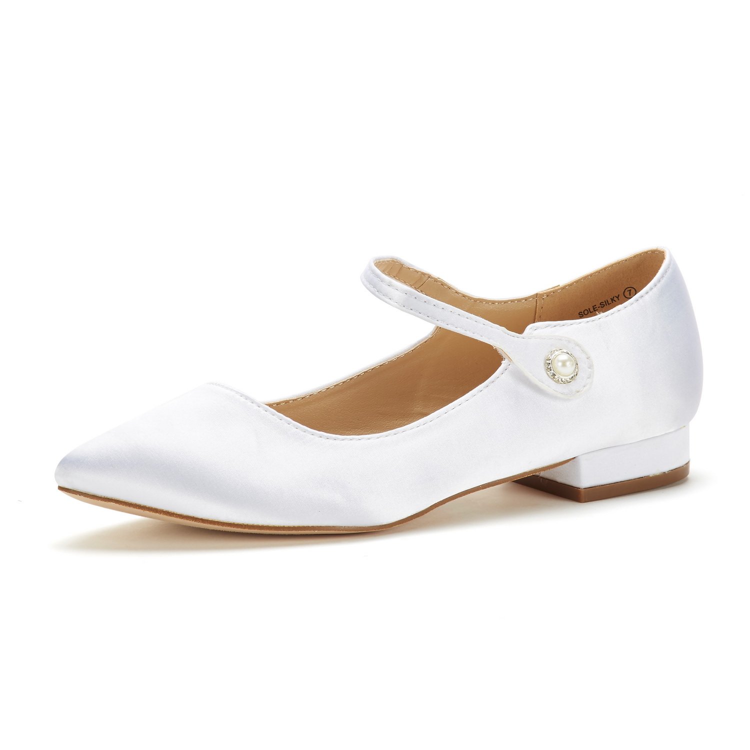 DREAM PAIRS Women's Sole_Silky White Fashion Low Stacked Ankle Straps Flats Shoes Size 10 M US