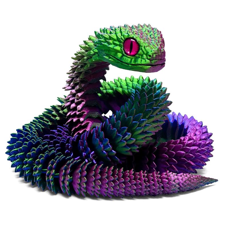 Photo 1 of 30 Inch 3D Printed Snake - Movable Articulated Snake, Perfect 3D Printed Animals for Educational Toys! Must-Have Toys for Kids and Collectors, Home Office Executive Desk Decor (Dazzling Color-2)