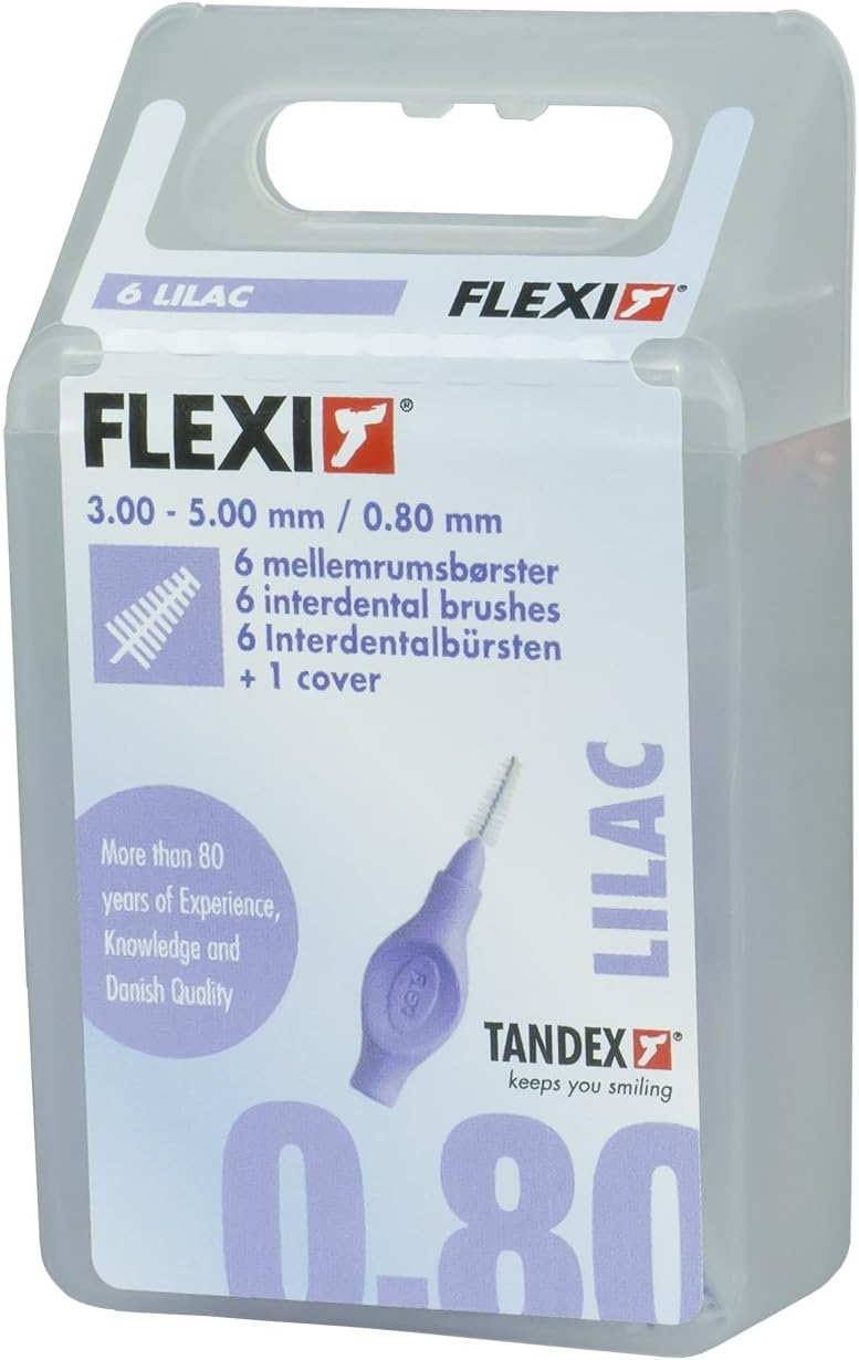 Tandex Flexi Interdental Brushes Pack of 6 Purple 0.80 mm, Value Pack (3 x 6 Items), 18 count (Pack of 1)