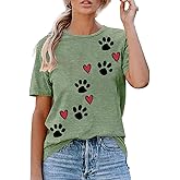 Dog Paw Love Heart Print T-Shirt for Women Short Sleeve Dog Mom Graphic Tees Tops Mother's Day Shirts