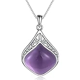 YAFEINI Teardrop Necklace Sterling Silver Filigree Irish Pendant Necklace Natural Stone Moonstone/Lapis Lazuli/Larimar/Moss Agate Necklace Jewelry