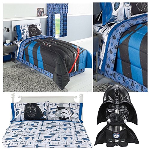 Disney Star Wars Kids Darth Vader Twin Bedding - Reversible Comforter, Sheet Set with Reversible Pillowcase and Talking Plush Darth Vader