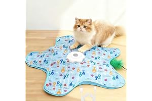 AQPU Rechargeable Automatic Cat Toy, 3-Mode Touch-Activated Interactive Toy with Random Motion, Concealed Feather & Squeaky Sound for Indoor Cats & Kittens (Blue)