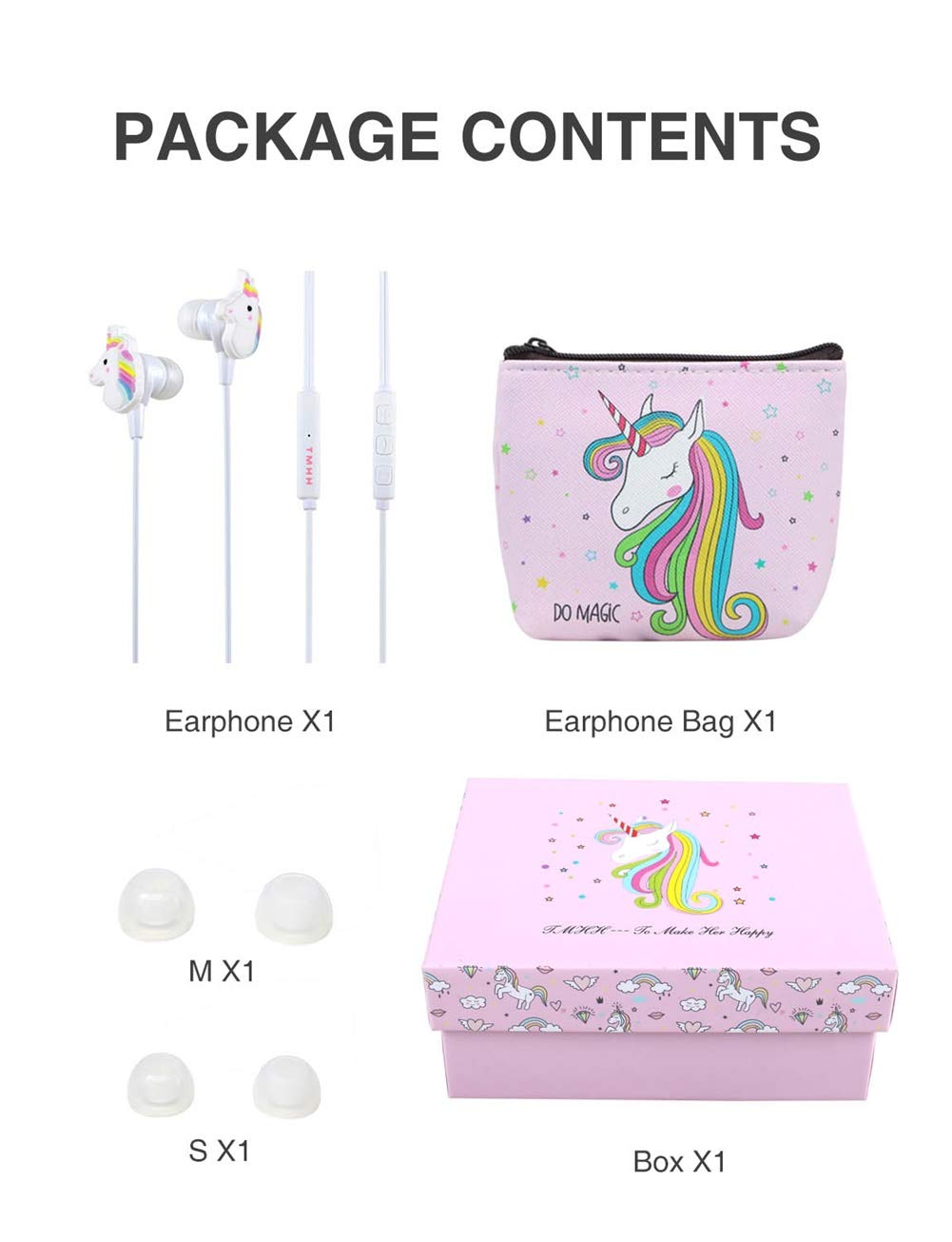 Girls Headphones - TMHH Kids Teens Safe Friendly Earphones with Cute Earbuds Case, Microphone, Noise Canceling for School Travel Airplanes (Pink)