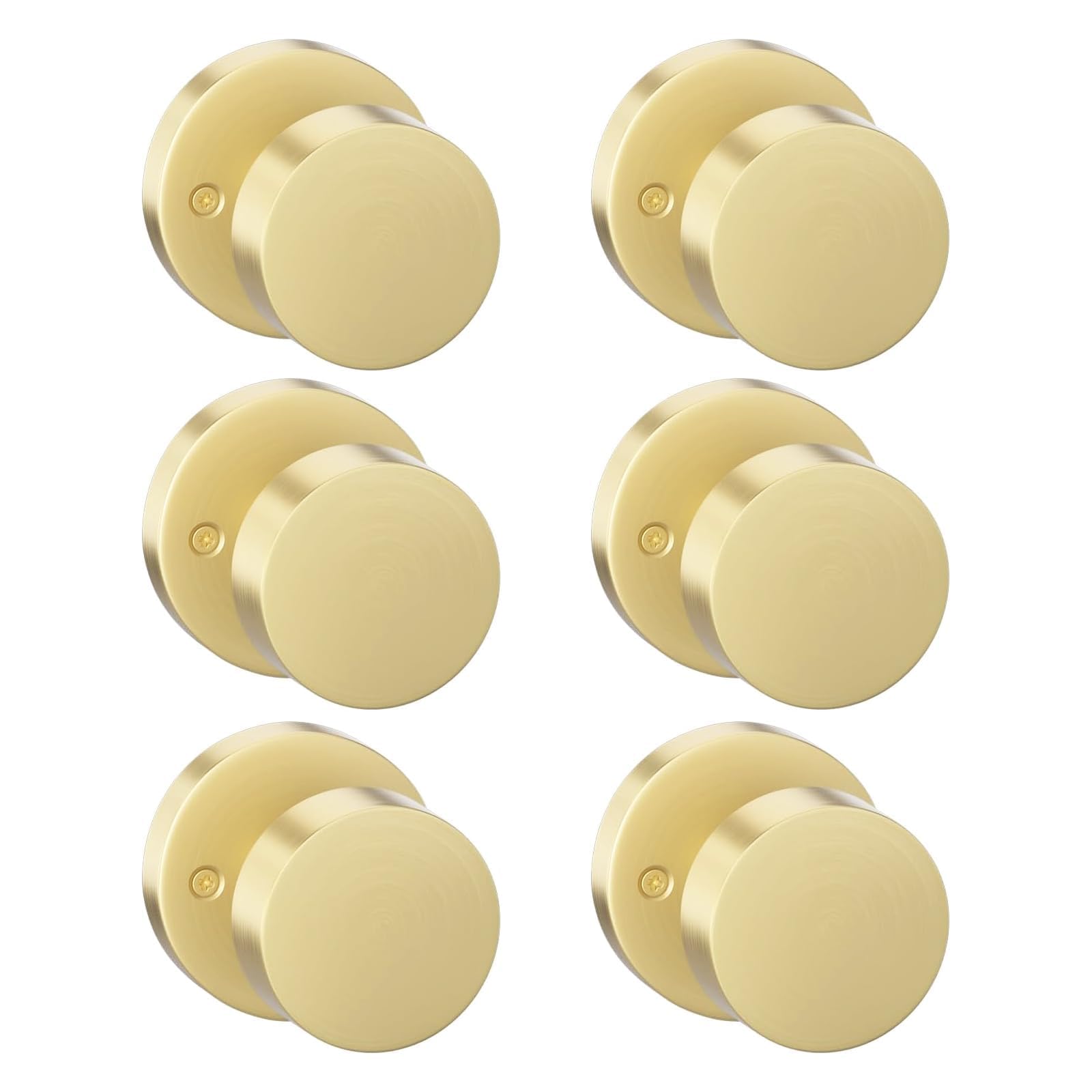 goldenwarm 6 pcs brushed gold dummy door knobs, zinc-alloy brushed brass no-turning interior door kn