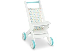 Melissa & Doug Mine to Love Wooden Play Stroller for Dolls, Stuffed Animals - White (18”H x 8”W x 11”D Assembled)