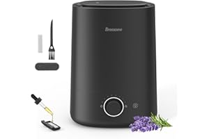 BREEZOME Humidifiers for Bedroom Large Room, 5L Cool Mist Top Fill Humidifier & Aroma Diffuser with Auto Shut-off, 360°Nozzle