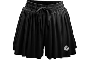 FireSwan 2 in 1 Flowy Running Shorts for Women Athletic Shorts with Pokects Gym Yoga Workout Butterfly Tennis Skorts Summer（Black XL