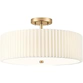 Audickic Gold Semi Flush Mount Ceiling Lights, 4-Light 18" Ceiling Light Fixture with White Pleated Fabric Shade, Drum Lamp f