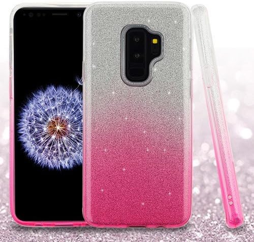 ShopAegis - [GLITTER] [Hot Pink] Full Gradient Design Smooth Designed Frosted PC Hybrid Phone Cover Case for Samsung Galaxy S9 Plus +