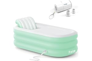 Frstem Inflatable Bath Tub for Adults, Portable Foldable Hot Tub with Wireless Electric Air Pump, 64" Collapsible Ice Bath Tub for Athletes, SPA Freestanding Soaking Barrel for Indoor or Outdoor, Mint