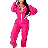EOSIEDUR Women's Pullover Hoodies Jumpsuit Zipper Jacket Windbreaker Elastic Waistband Pants One Piece Outfits Tracksuit Set