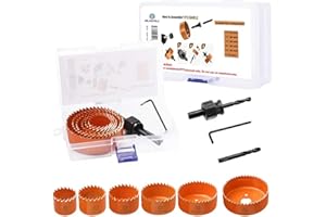 SAJHOTELC 9-Piece Hole Saw Kit (1-1/4" to 3" / 32-76mm) with Mandrels, Arbor, Gloves & Case for Soft Wood, PVC Board, Plywood（Orange）