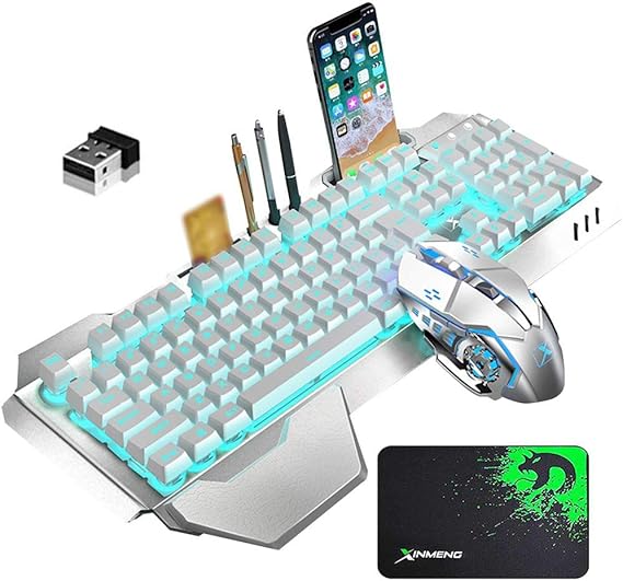 Wireless Gaming Keyboard and Mouse Rechargeable Metal Panel Mechanical Feel
