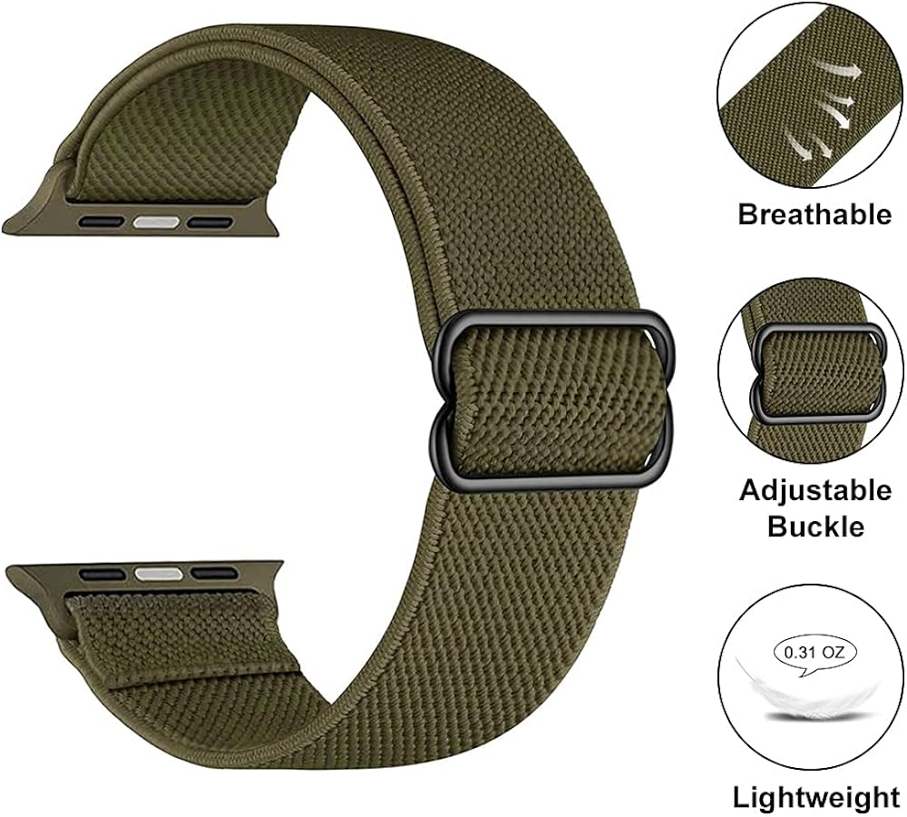 DoloSun Stretchy Nylon Solo Loop Bands Compatible with Apple Watch 38mm 40mm, Adjustable Stretch Braided Sport Elastics Women Men Strap for iWatch Series 6/5/4/3/2/1 SE (Black-42/44MM): Clothing
